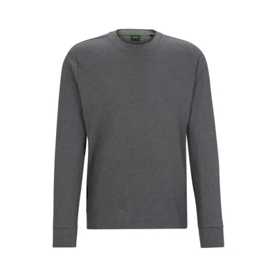 Hugo Boss Interlock-cotton Sweatshirt With Logo Detail And Crew Neckline In Grey