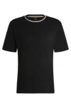 Hugo Boss Interlock-cotton T-shirt With Color-block Collar In Black