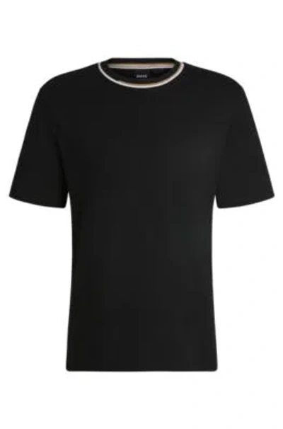 HUGO BOSS INTERLOCK-COTTON T-SHIRT WITH COLOR-BLOCK COLLAR