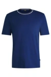 Hugo Boss Interlock-cotton T-shirt With Color-block Collar In Light Blue