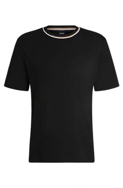 Hugo Boss Interlock-cotton T-shirt With Colour-block Collar In Black