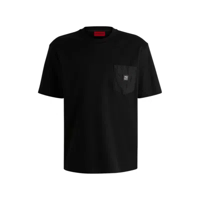 Hugo Boss Interlock-cotton T-shirt With Contrast Pocket In Black