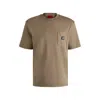 Hugo Boss Interlock-cotton T-shirt With Contrast Pocket In Brown