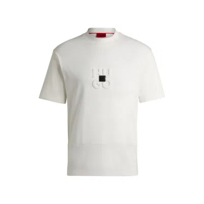 HUGO BOSS INTERLOCK-COTTON T-SHIRT WITH STACKED LOGOS