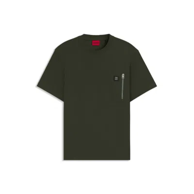 Hugo Boss Interlock-cotton T-shirt With Zip Pocket In Black