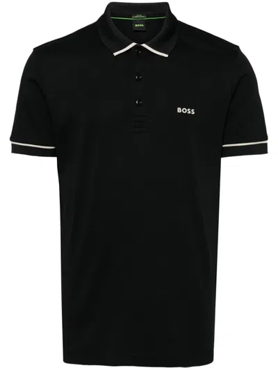Hugo Boss Interlock-weave Polo Shirt In Black