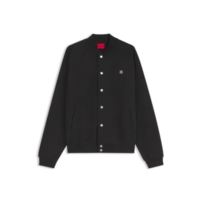 Hugo Boss Interlock-jersey Bomber Jacket With Stacked-logo Trim In Black