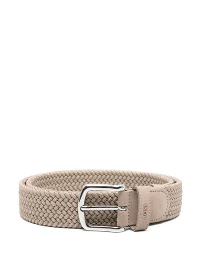 Hugo Boss Interwoven Belt In Neutrals