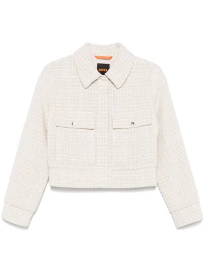 Hugo Boss Interwoven-design Jacket In Neutrals