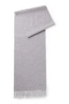 Hugo Boss Italian-cashmere Scarf With Fringing And Embroidered Logo In Light Grey