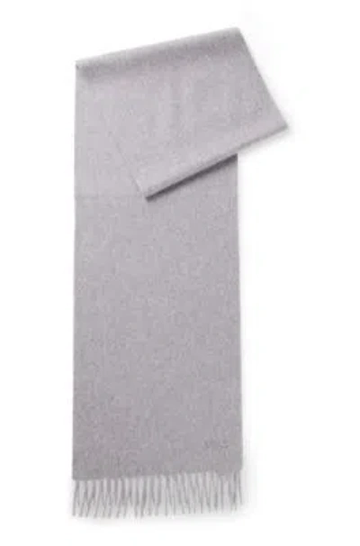 Hugo Boss Italian-cashmere Scarf With Fringing And Embroidered Logo In Light Grey