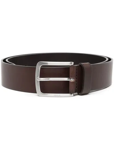 Hugo Boss Logo-engraved Buckle Belt In Braun