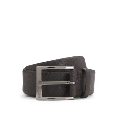 Hugo Boss Italian-leather Belt With Branded Buckle In Brown