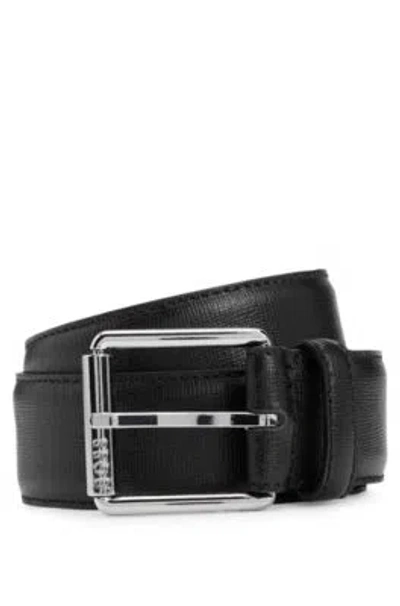 Hugo Boss Italian-leather Belt With Branded Roller And Silver Hardware In Black