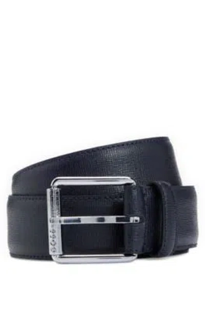 Hugo Boss Italian-leather Belt With Branded Roller And Silver Hardware In Dark Blue