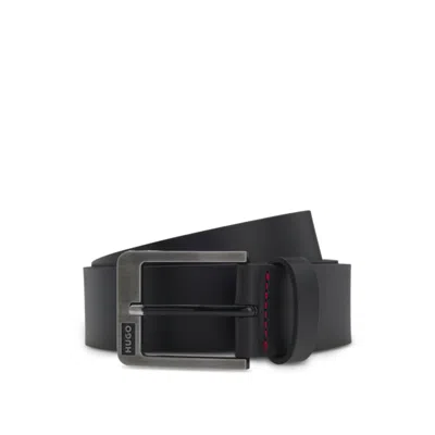 Hugo Boss Italian-leather Belt With Brushed Logo Buckle In Black