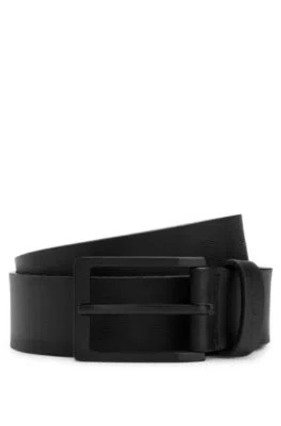 Hugo Boss Italian-leather Belt With Brushed Silver Hardware In Black
