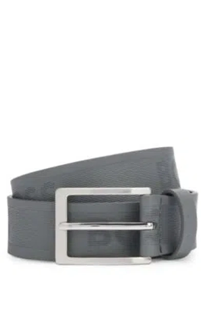 Hugo Boss Italian-leather Belt With Brushed Silver Hardware In Grey