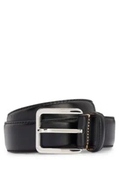 Hugo Boss Italian-leather Belt With Contrast Stitching In Black