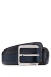 Hugo Boss Contrast-stitch Leather Belt In Dark Blue