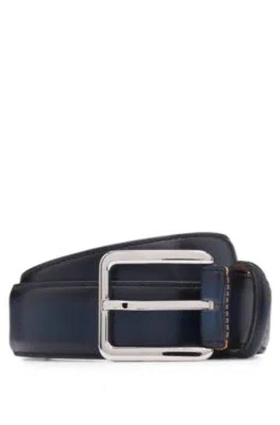 Hugo Boss Contrast-stitch Leather Belt In Dark Blue