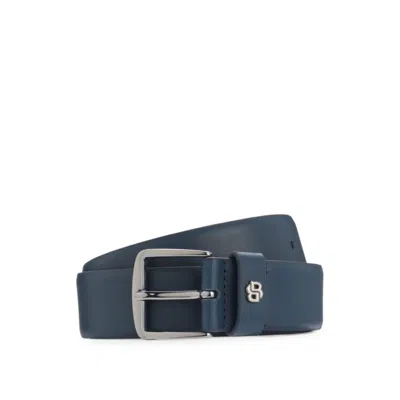 Hugo Boss Italian-leather Belt With Double B Monogram In Blue