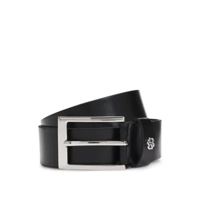 Hugo Boss Italian-leather Belt With Double B Monogram Keeper In Black