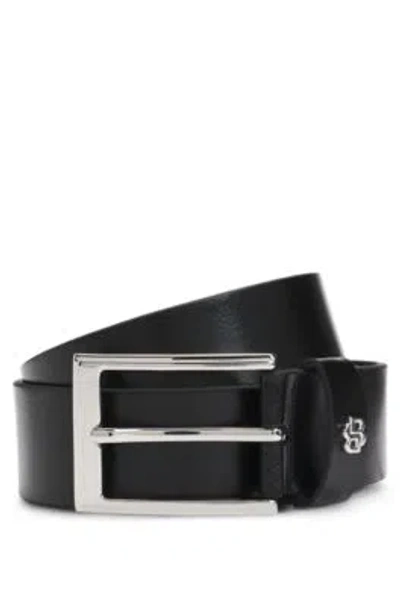 Hugo Boss Italian-leather Belt With Double B Monogram Keeper In Black