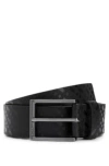 Hugo Boss Italian-leather Belt With Embossed Monograms In Black