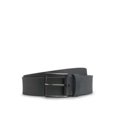 Hugo Boss Italian-leather Belt With Embossed Structure In Grey