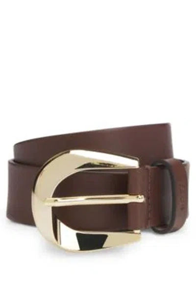Hugo Boss Italian-leather Belt With Gold-tone Buckle In Dark Brown