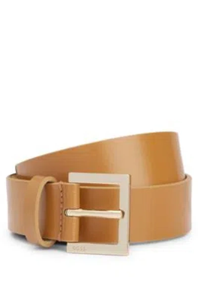 Hugo Boss Italian-leather Belt With Gold-tone Eyelets In Beige