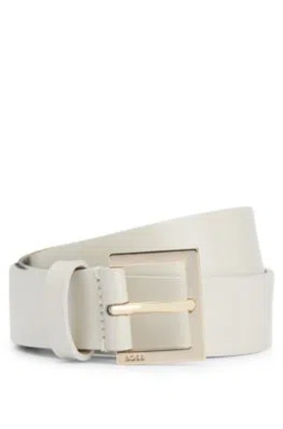 Hugo Boss Italian-leather Belt With Gold-tone Eyelets In White