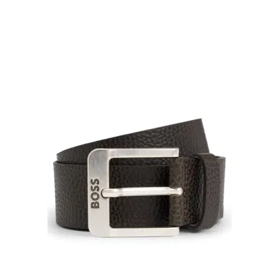 Hugo Boss Italian-leather Belt With Logo Buckle In Brown
