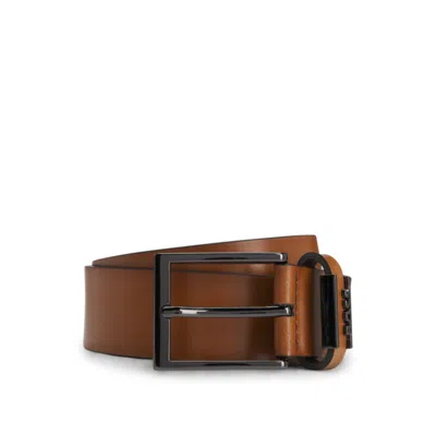 Hugo Boss Italian-leather Belt With Logo Keeper In Brown
