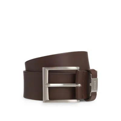 Hugo Boss Italian-leather Belt With Logo Keeper And Brushed Hardware In Brown