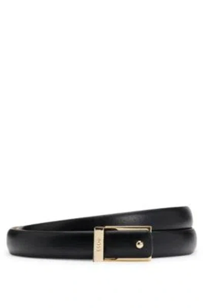 Hugo Boss Italian-leather Belt With Logo Keeper In Black