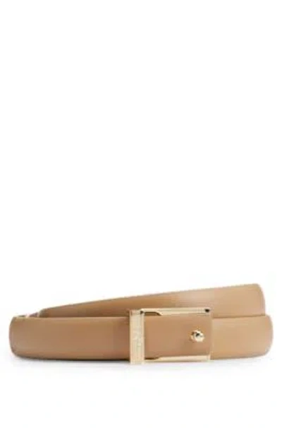 Hugo Boss Italian-leather Belt With Logo Keeper In Khaki