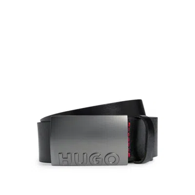 Hugo Boss Italian-leather Belt With Plaque Buckle In Black