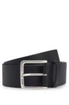 Hugo Boss Italian-leather Belt With Polished Branded Buckle In Black