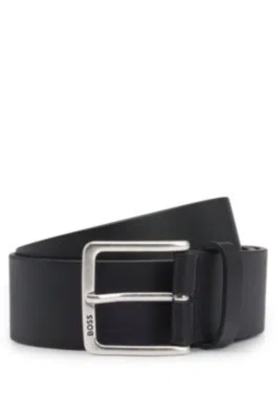 Hugo Boss Italian-leather Belt With Polished Branded Buckle In Black