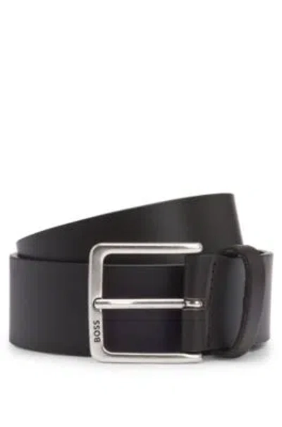 Hugo Boss Italian-leather Belt With Polished Branded Buckle In Dark Brown