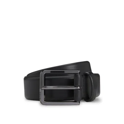 Hugo Boss Italian-leather Belt With Polished Gunmetal Buckle In Black