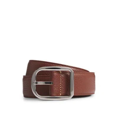 Hugo Boss Italian-leather Belt With Rounded Pin Buckle In Brown