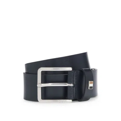 Hugo Boss Italian-leather Belt With Signature-stripe Keeper In Black