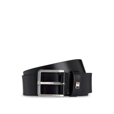 Hugo Boss Italian-leather Belt With Signature-stripe Keeper Trim
