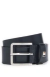 HUGO BOSS ITALIAN-LEATHER BELT WITH SIGNATURE-STRIPE KEEPER TRIM