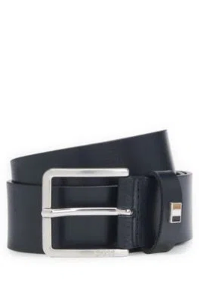 Hugo Boss Italian-leather Belt With Signature-stripe Keeper Trim In Dark Blue
