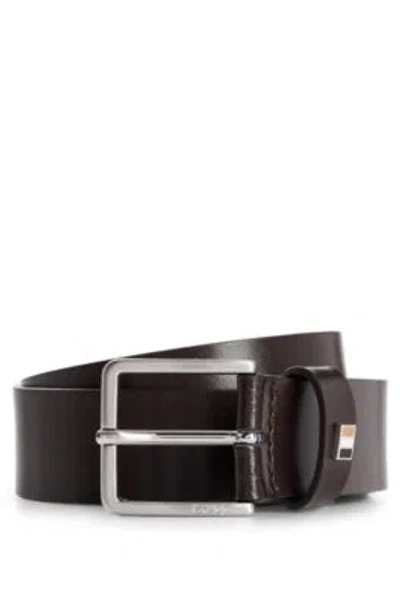 Hugo Boss Italian-leather Belt With Signature-stripe Keeper Trim In Dark Brown