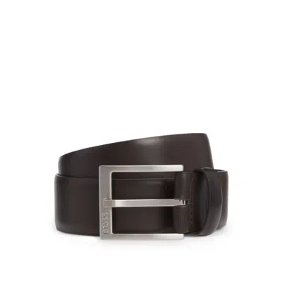 Hugo Boss Italian-leather Belt With Silver-toned Buckle In Brown